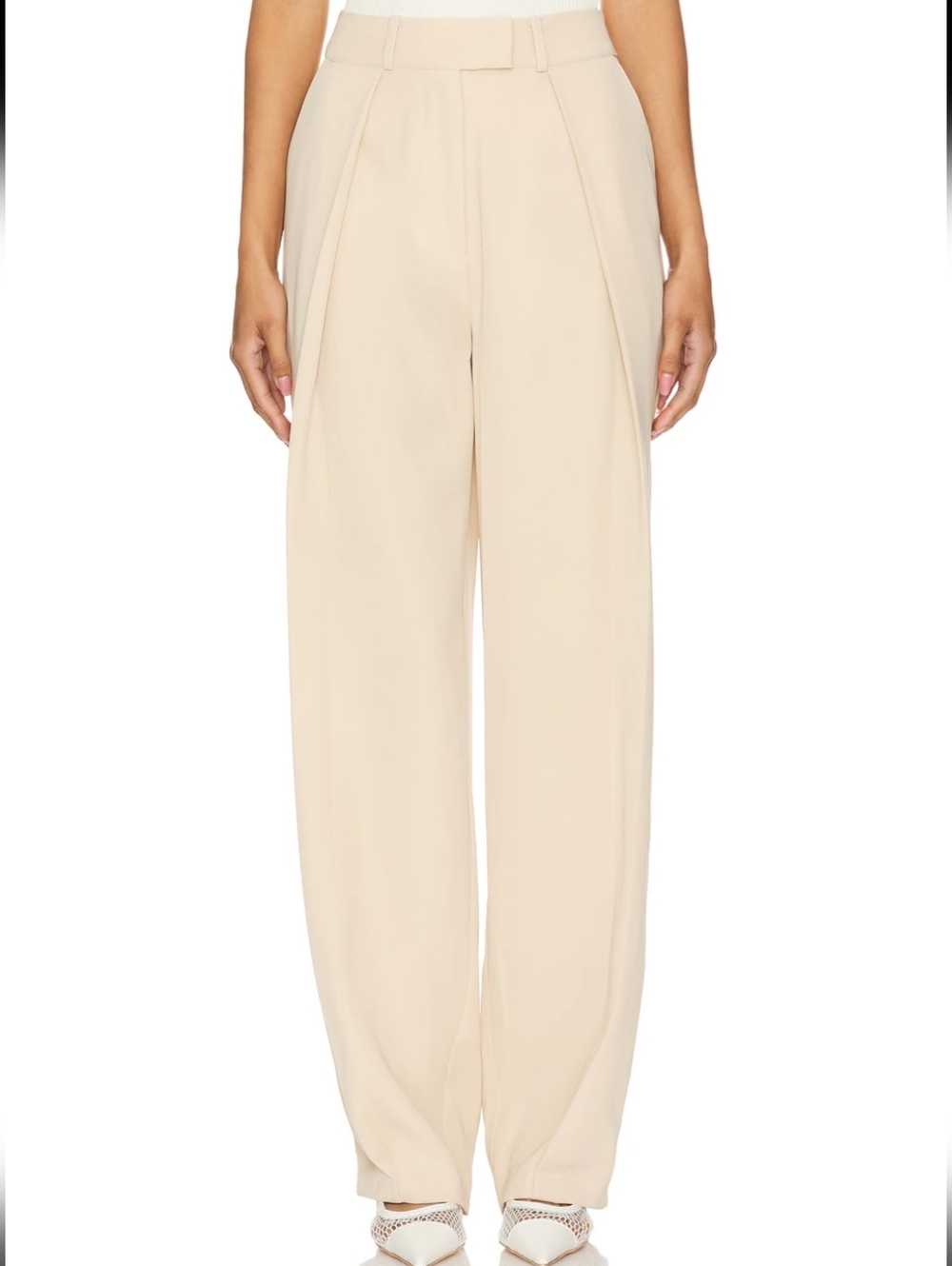 Lovers + Friends Wide Leg Pleated Trousers Beige Pants Women's Size L NWT Office